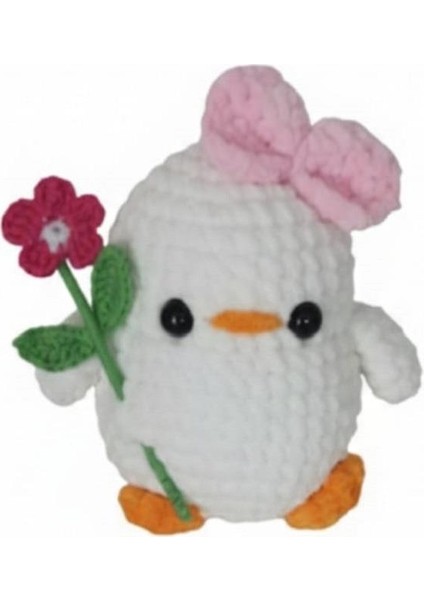 Çiçekli Beyaz Civciv Amigurumi Organik Oyuncak