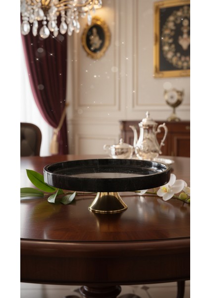 El Yapımı Dekoratıf Mermer Taşlı Bronz Desenli Tabak