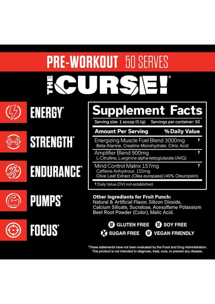 Sports The Curse! Preworkout Caffeine Beta-Alanine Creatine L-Citrulline Boost Energy Strength & Focus fiyatları