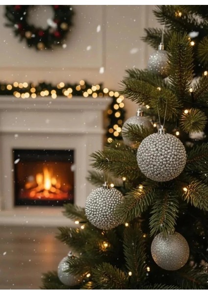 3'lü Lüks Gümüş Ponpon Dokulu Yılbaşı Ağacı Süsü Seti - Işıltılı 8cm fiyatları