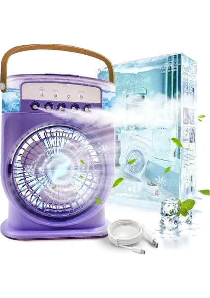 Şarjlı 600 ml Su Hazneli Taşınabilir Masaüstü Vanilatör Güçlü Fan ve 2000 Mah Pil Beyaz