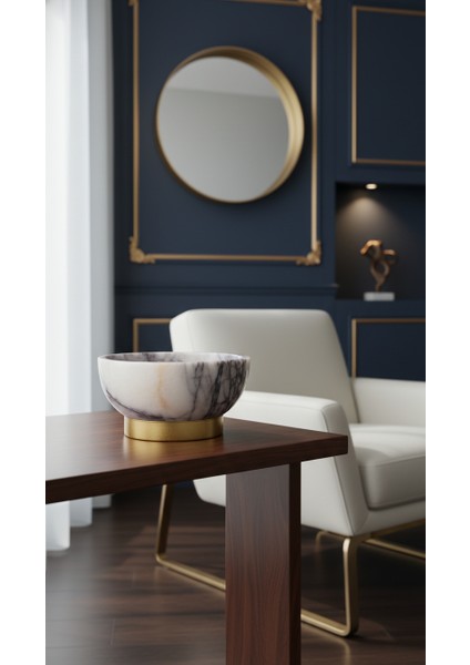 El Yapımı Dekoratıf Mermer Taşlı Bronz Desenli Kase