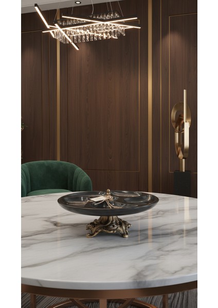 El Yapımı Dekoratıf Mermer Taşlı Bronz Desenli Tabak