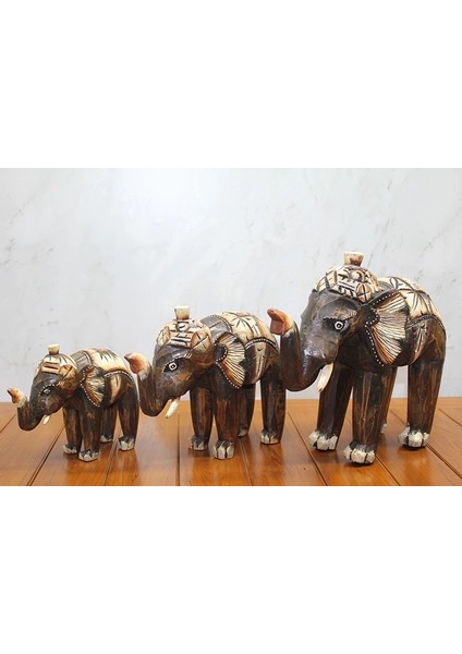 Buğz Ahşap 3'lü Fil Seti Okas:12