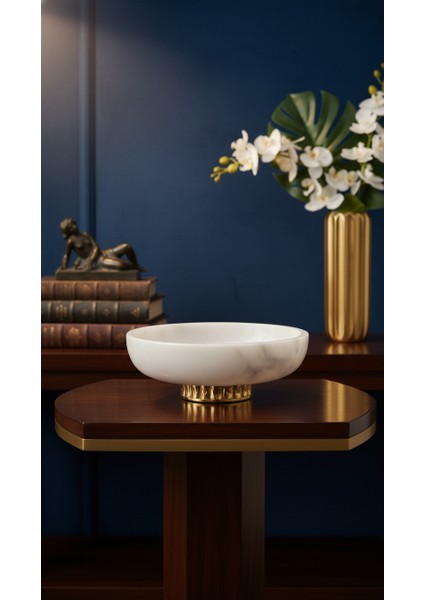 El Yapımı Dekoratıf Mermer Taşlı Bronz Desenli Kase