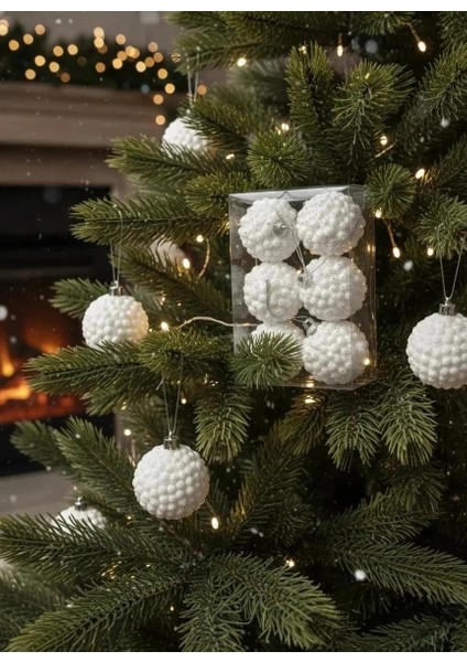 6'lı Beyaz Kar Tanesi Desenli Kış Temalı Yılbaşı Ağacı Süsü Seti ( 6 cm ) fiyatları