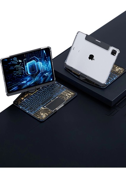 JP12.9 Ipad Pro 12.9 (2022) Kılıf Vales Dönen Ledli Klavyeli Tablet Kılıfı - Siyah modelleri