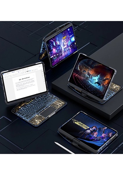 JP12.9 Ipad Pro 12.9 (2022) Kılıf Vales Dönen Ledli Klavyeli Tablet Kılıfı - Siyah fırsatları
