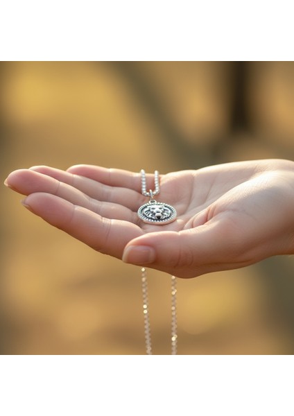 Minimal Aslan Madalyon Gümüş Kaplama Örme Zincir Kolye indirimleri