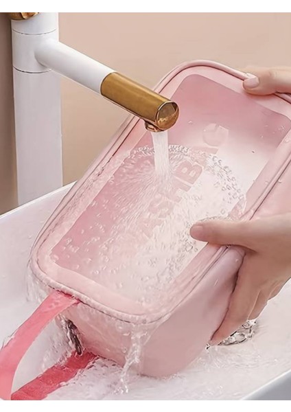 Su Geçirmez Çanta Makyaj Bakım Çantası (Pembe)