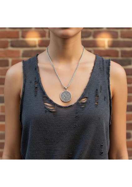 Vegvisir Viking Pusula Kolye Örme Zincir Kolye