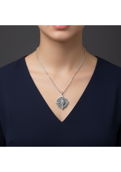 Pusula Gümüş Kaplama Örme Zincir Kolye