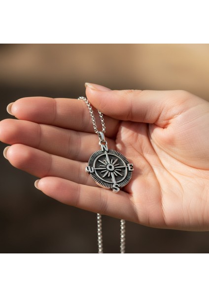 Pusula Gümüş Kaplama Örme Zincir Kolye indirimleri