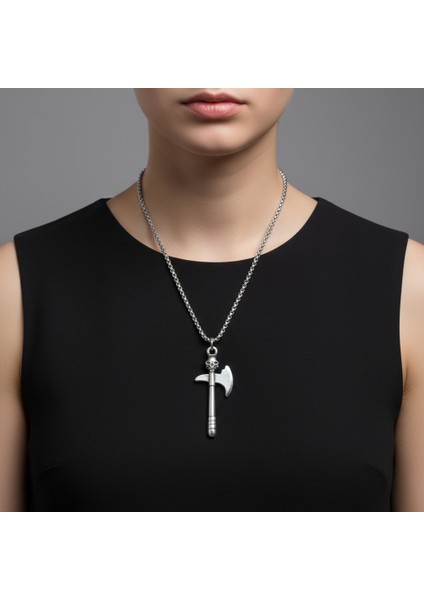 Kuru Kafa Balta Gümüş Kaplama Örme Zincir Kolye modelleri