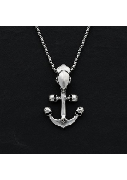 Kuru Kafa Deniz Çapa Gümüş Kaplama Örme Zincir Kolye