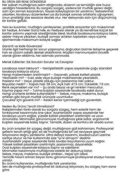 Ayarlanabilir Sürgülü Lavabo Süzgeci – Mutfak Için Pratik ve Şık Tasarım Gri 722439 modelleri