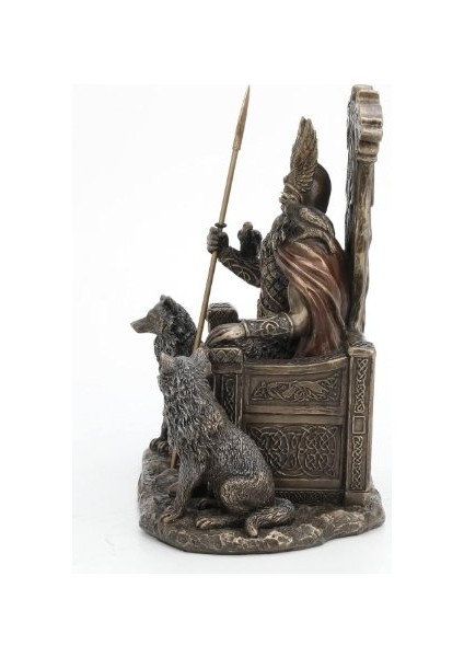 Veronese Design Tahtta Oturan Odin Kurtlarla Birlikte - Viking Dekor Heykeli fiyatları