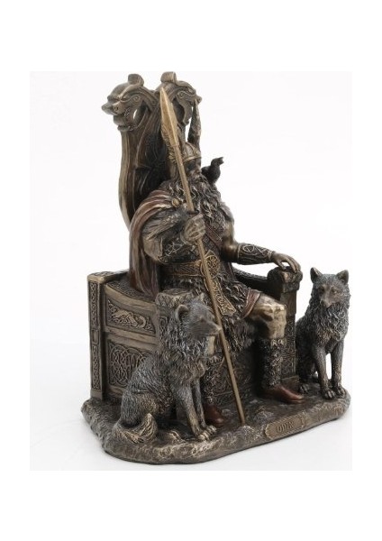 Veronese Design Tahtta Oturan Odin Kurtlarla Birlikte - Viking Dekor Heykeli fırsatları