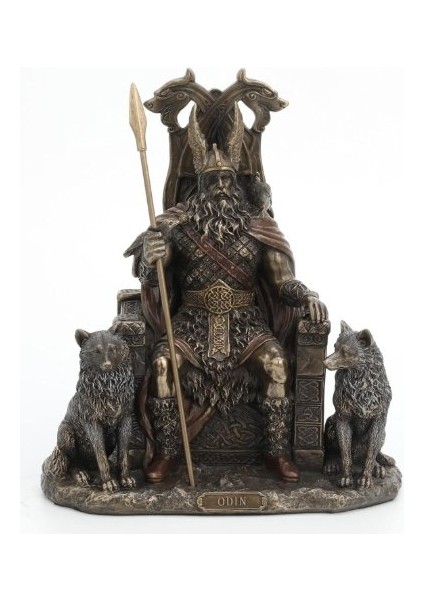Veronese Design Tahtta Oturan Odin Kurtlarla Birlikte - Viking Dekor Heykeli indirimleri