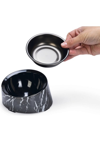 Nrzsnt Beeztees Dbl Kedi Mama Su Kabı, Paslanmaz Çelik, Siyah Mermer Görünümlü, 14,5x3,3x7,6cm, 160ML modelleri