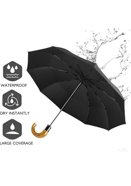 10 Telli Güçlendirilmiş Ahşap Saplı Şemsiye Tam Otomatik Korumalı Şemsiye modelleri
