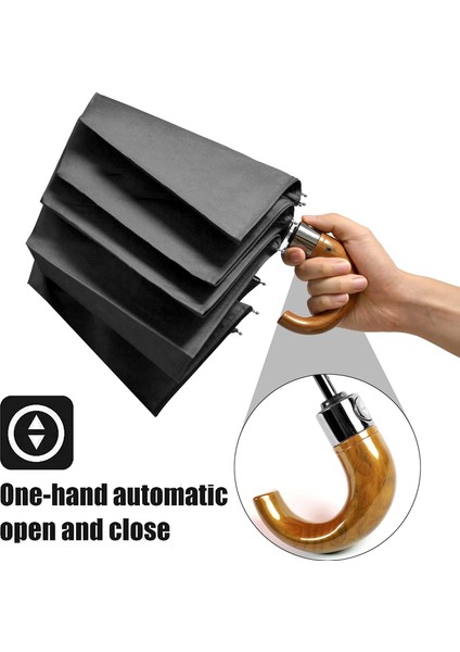 10 Telli Güçlendirilmiş Ahşap Saplı Şemsiye Tam Otomatik Korumalı Şemsiye fırsatları