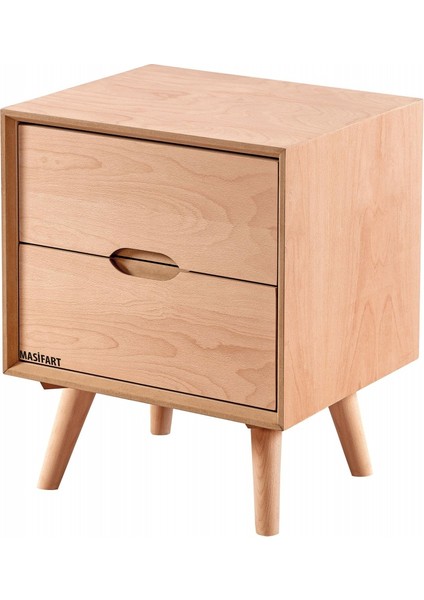 Odina Retro Çift Çekmeceli Komodin Cilasız Ham