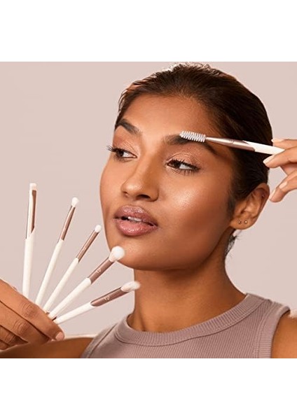 ecotools luxe zarif göz makyajı fırça seti, göz farı, eyeliner ve kaş makyajı ıçin, profesyonel göz fırçası seti, çevre dostu makyaj araçları, sentetik kıllar, zulüm ve vegan, 6 parça set