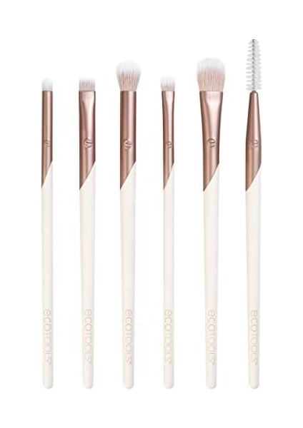 ecotools luxe zarif göz makyajı fırça seti, göz farı, eyeliner ve kaş makyajı ıçin, profesyonel göz fırçası seti, çevre dostu makyaj araçları, sentetik kıllar, zulüm ve vegan, 6 parça set fiyatları