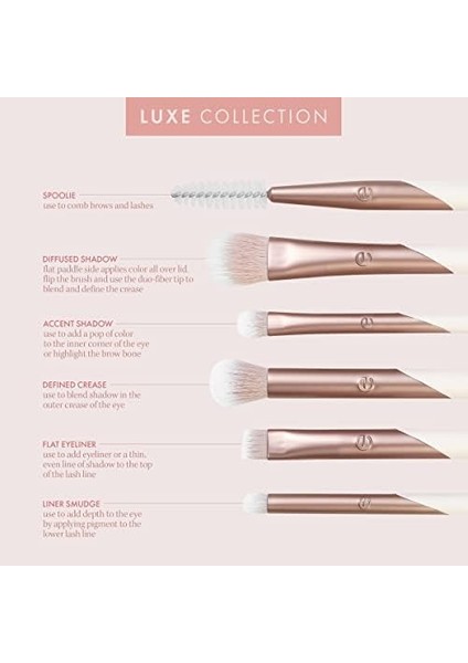 ecotools luxe zarif göz makyajı fırça seti, göz farı, eyeliner ve kaş makyajı ıçin, profesyonel göz fırçası seti, çevre dostu makyaj araçları, sentetik kıllar, zulüm ve vegan, 6 parça set modelleri