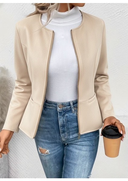 Kadın Uzun Kollu Yuvarlak Yaka Önden Fermuarlı Süet Ceket fiyatları