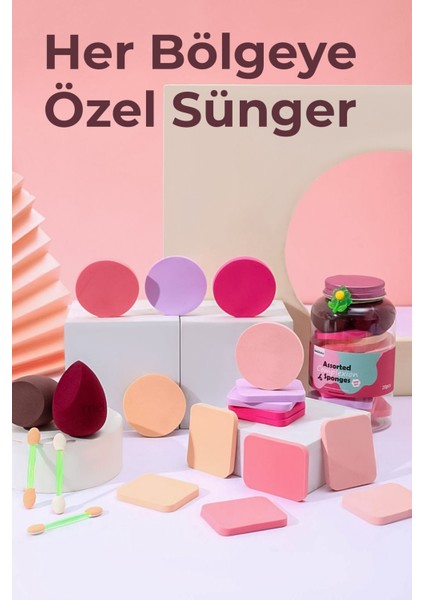 20’li Makyaj Sünger Seti Damla & Kesik Sünger, Pudra Pufları, Far Aplikatörü, Toka Hediyeli