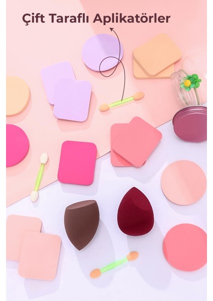 20’li Makyaj Sünger Seti Damla & Kesik Sünger, Pudra Pufları, Far Aplikatörü, Toka Hediyeli