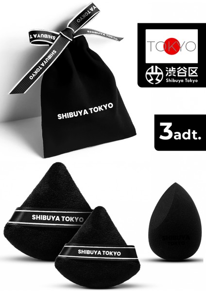 Üçgen Pudra Pufu ve Makyaj Süngeri 3’lü Set Kumaş Kese