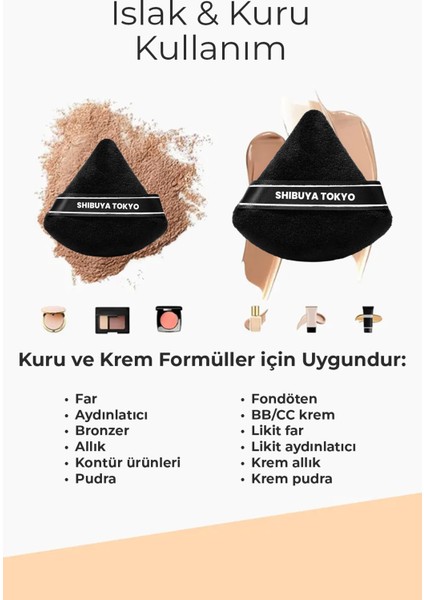 Üçgen Pudra Pufu ve Makyaj Süngeri 3’lü Set Kumaş Kese