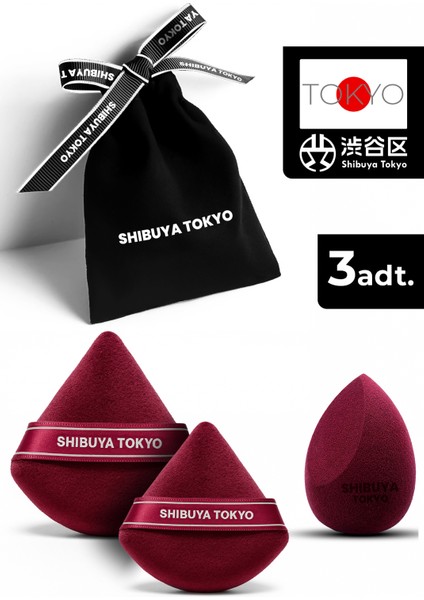 Üçgen Pudra Pufu ve Makyaj Süngeri 3’lü Set Kumaş Kese