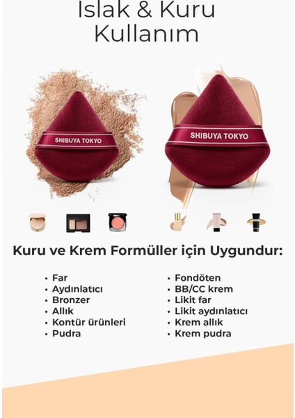 Üçgen Pudra Pufu ve Makyaj Süngeri 3’lü Set Kumaş Kese