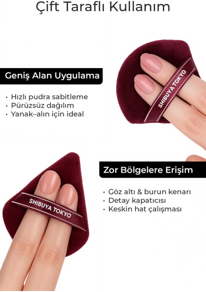 Üçgen Pudra Pufu ve Makyaj Süngeri 3’lü Set Kumaş Kese