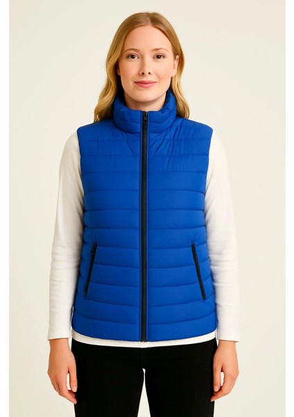 Şişme Fermuarlı Yelek Su Itici Kapitone Astarlı Kumaş Cepli Hafif Kışlık Spor Rahat Kalıp - Saks Mavisi fiyatları