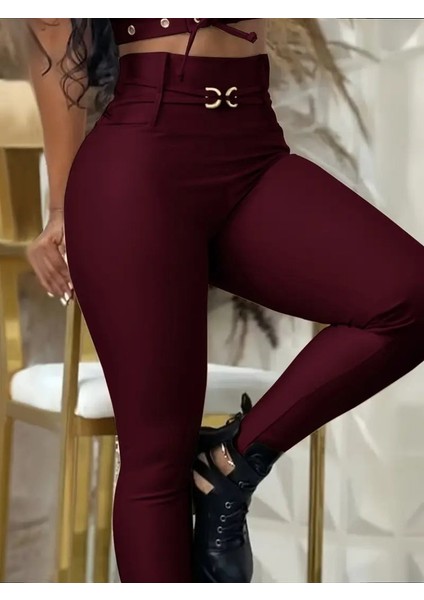 Kadın Yüksek Bel Belden Toka Detaylı Dalgıç Tayt