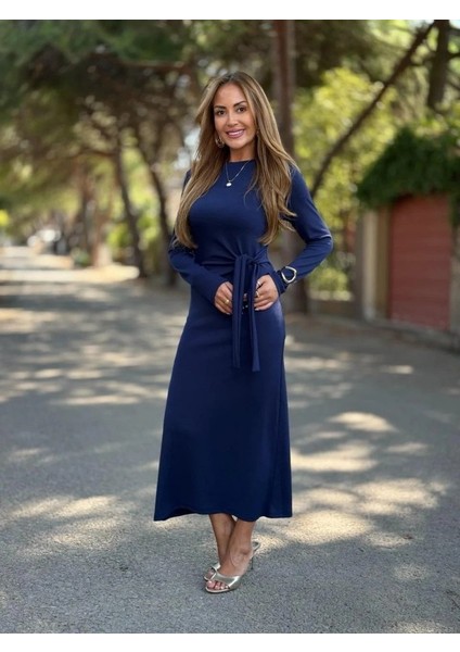 Kadın Uzun Kollu Bisiklet Yaka Yandan Bağlamalı Uzun Modal Elbise fiyatları