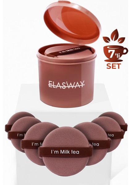 7’li Yuvarlak Pudra Pufu Makyaj Süngeri Seti Islak/kuru Parmak Bantlı Kutulu