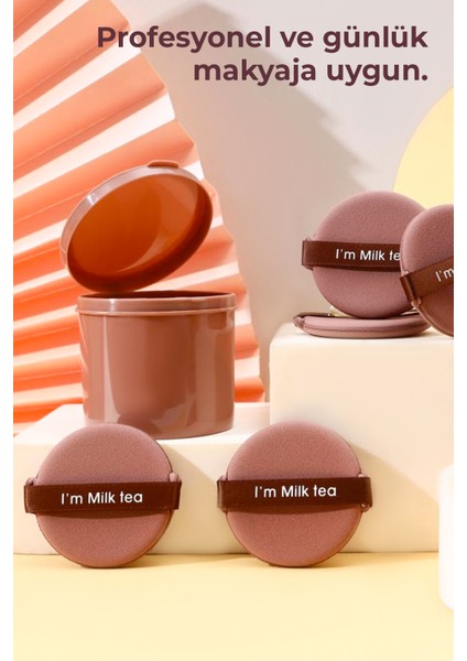 7’li Yuvarlak Pudra Pufu Makyaj Süngeri Seti Islak/kuru Parmak Bantlı Kutulu