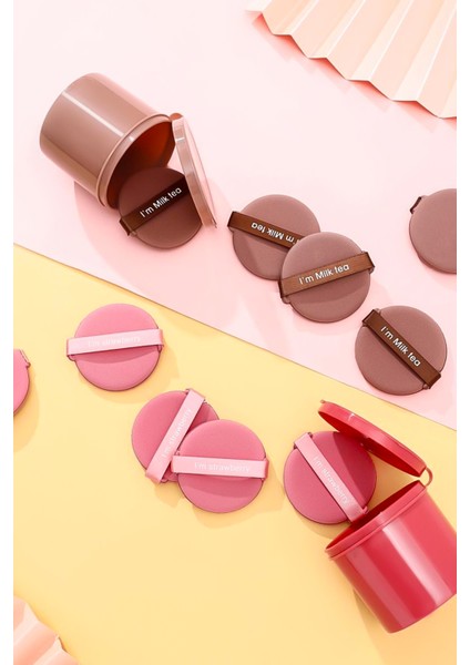 7’li Yuvarlak Pudra Pufu Makyaj Süngeri Seti Islak/kuru Parmak Bantlı Kutulu