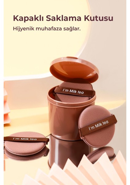 7’li Yuvarlak Pudra Pufu Makyaj Süngeri Seti Islak/kuru Parmak Bantlı Kutulu