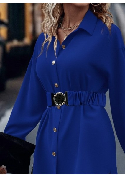 Kadın Uzun Kollu Yakalı Önden Düğmeli Belden Kemerli Ithal Krep Bluz fiyatları