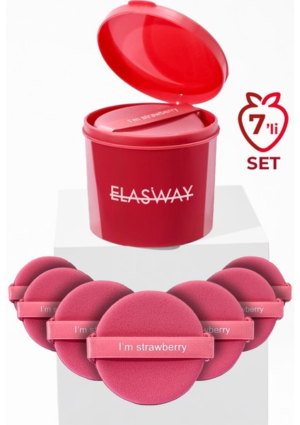 7’li Yuvarlak Pudra Pufu Makyaj Süngeri Seti Islak/kuru Parmak Bantlı Kutulu