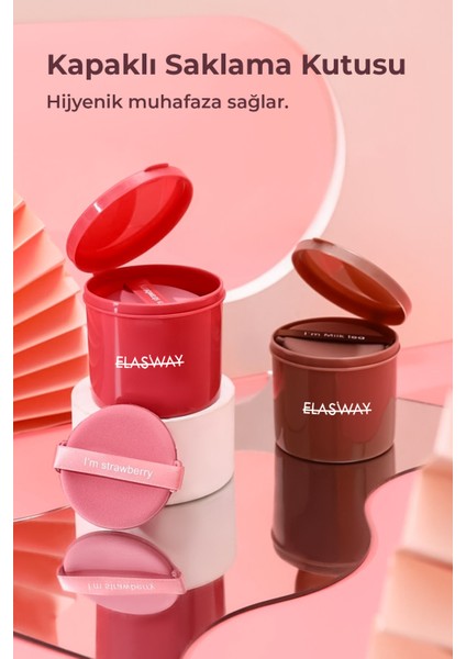 7’li Yuvarlak Pudra Pufu Makyaj Süngeri Seti Islak/kuru Parmak Bantlı Kutulu