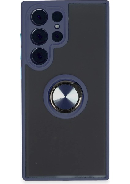 Samsung Galaxy S23 Ultra Kılıf Montreal Yüzüklü Silikon Kapak - Lacivert