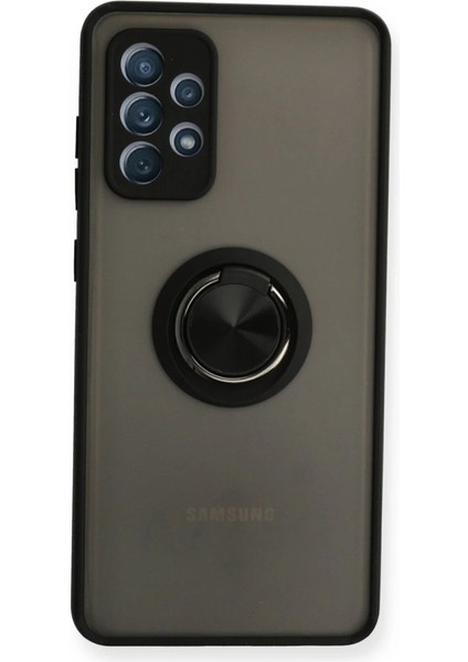 Samsung Galaxy A72 Kılıf Montreal Yüzüklü Silikon Kapak - Siyah